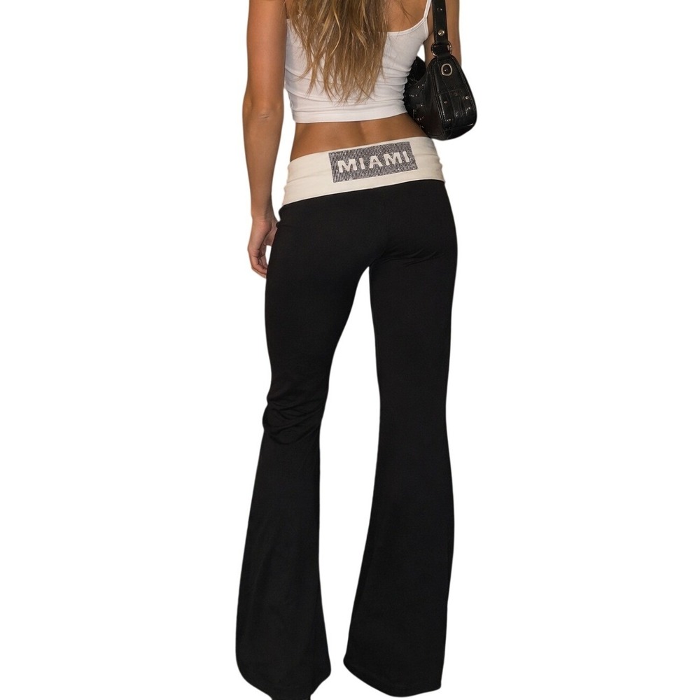 RARE Y2K Victoria's Secret Yoga Pants M Black Miami Rhinestone Foldover Waist